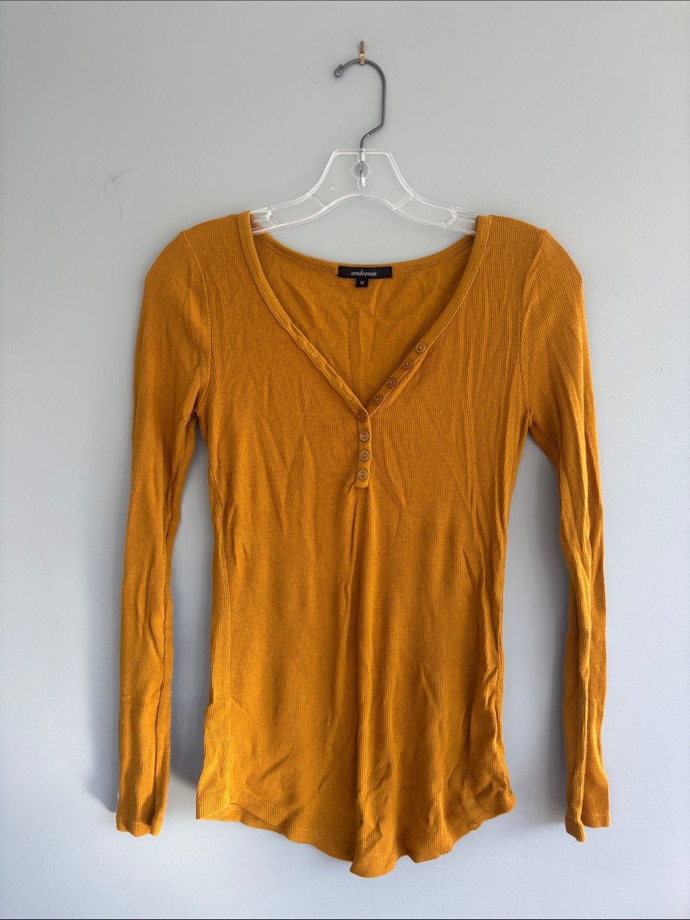 Ambiance Long Sleeve Henley Top in Mustard Yellow